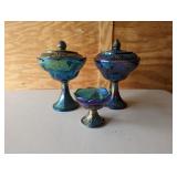 (2) Blue Carnival Glass Berry Bowls