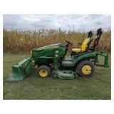John Deere 1026 MFWD Utility Tractor w H120 Loader