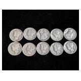 (10) 1942 Mercury Dimes