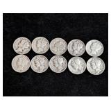 (10) Mercury Dimes: