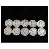 (10) Mercury Dimes: