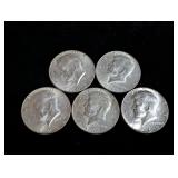 (5) 1969-D Kennedy Half Dollar Coins