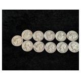 (10) 1950s Washington Silver Quarters