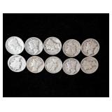 (10) Mercury Dimes: