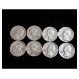 (8) 1950s Washington Silver Quarters