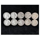 (10) Mercury Dimes: