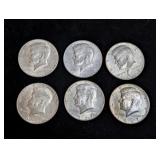 (6) 1967 Kennedy Half Dollar Coins