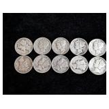 (10) Mercury Dimes: