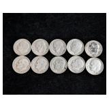 (10) 1950s Roosevelt Silver Dimes
