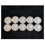 (10) 1942 Mercury Dimes