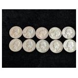 (10) 1964-P Washington Silver Quarters