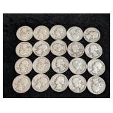 (20) 1940s Washington Silver Quarters