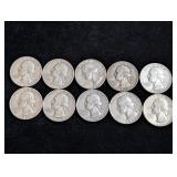 (10) 1960s Washington Silver Quarters