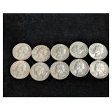 (10) 1964-P Washington Silver Quarters
