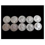 (10) 1964-D Washington Silver Quarters