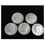 (5) 1966 Kennedy Half Dollar Coins