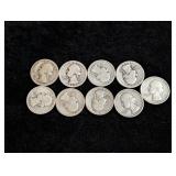 (9) 1930s Washington Silver Quarters: