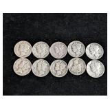 (10) Mercury Dimes: