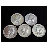 (5) 1969-D Kennedy Half Dollar Coins