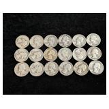 (18) 1940s Washingotn Silver Quarters