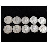 (10) 1964-D Washington Silver Quarters