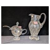 Crystal Glass Pitcher; Crystal Glass Gravy Dish