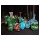 Colored Glass Vases: Red, Green, Blue