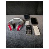 Several Older Cell Phones, Corded Headphones