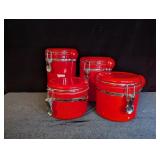 Red Plastic Canister Set with Scoops