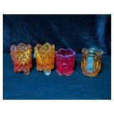 (4) Red & Amber Toothpick Holders
