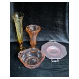 Pink Drepression Glass, Yellow Vase