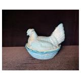 Vintage Blue Slag Glass Hen on a Nest