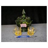 Green Glass Candy Dish with Lid,
