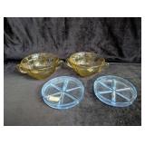(2) Yellow Depression Glass Handled Bowls