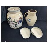 Pottery Pitcher, Spoon Rests,& Snowman Dï¿½cor