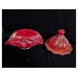Covered Red Glass Dish and Bowl