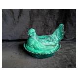 Green Swirl Hen on a Nest