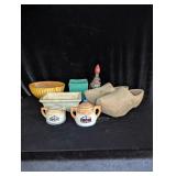 Wooden Clogs, Haeger Planters, Converted Kerosene
