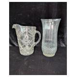 Star of David Glass Pitcher; Clear Glass Vase