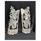 (2) Medieval Looking Wooden Statues - 21.5"