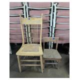 Antique Tin Bottom Chair, Oak Children