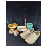 Wooden Clogs, Haeger Planters, Converted Kerosene