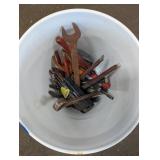 Bucket with Tools: Adjustable Pliers, Wrenches,