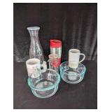 (2) Coffee Mugs, Water Pitcher,