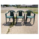 (3) Green Plastic Lawn Chairs