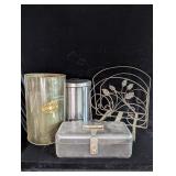 (2) Metal Trash Cans, Tool Box and Magazine Rack