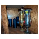 Blue Glass Pitcher & Drinking Glasses;