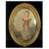 Girl & Kitten Bubble Picture in Oval Frame