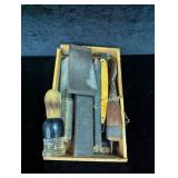Several Straight Razors in Cases, Brush, Blades