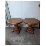 (2) Round Oak End Tables 24" Diameter x 20" Tall